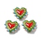 Baking Paint Glass Bumpy Beads Heart, with Enamel, Olive Drab, 16~17x18x7mm, Hole: 1.2mm