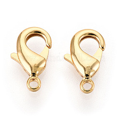 Brass Lobster Claw Clasps, Long-Lasting Plated, Nickel Free, Real 18K Gold Plated, 12x7.5x3mm, Hole: 1.4mm