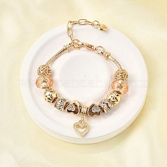 Alloy European Beads Charm Bracelets, Snake Chain Bracelets for Women, Heart, with Resin and Rhinestone, Lead Free & Cadmium Free, Golden, 7-1/8 inch(18cm)