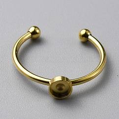 304 Stainless Steel Cuff Ring Components, with 201 Stainless Steel Tray and Beads, Golden, US Size 7 1/4(17.5mm), Tray: 4mm