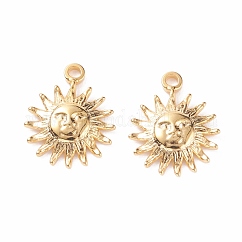 PVD Vacuum Plating 304 Stainless Steel Charms, Long-Lasting Plated, Textured, Sun, Golden, 14.5x11.5x2mm, Hole: 1.5mm