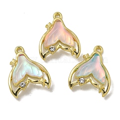 Rack Plating Alloy Pendant, with Rhinestone & Resin, Lead Free & Cadmium Free, Fishtail, Mixed Color, Golden, 17.5x14x4mm, Hole: 1.4mm