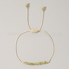 Natural Birthstone Braided Bead Bracelets for Women, Peridot, with Brass Beads, Inner Diameter: 11 inch(28cm)