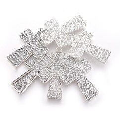 Tibetan Style Pendant Cabochon Enamel Settings, Cross, Lead Free & Cadmium Free, Antique Silver, 70x43x4mm, Hole: 6mm