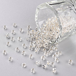 8/0 Glass Seed Beads, Silver Lined Round Hole, Round, White, 2~3x1.3~3mm, Hole: 0.8~1.2mm, about 10000pcs/pound