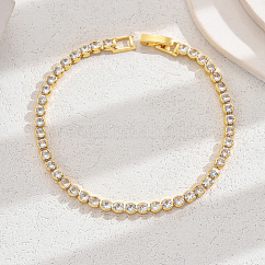 Minimalist Brass Pave Cubic Zirconia Tennis Bracelets for Women, Golden, Clear, 7-1/8 inch(18cm)