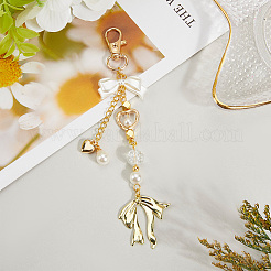 Bowknot & Heart Plastic Imitation Pearl Pendant Decorations&nbsp;HJEW-WH20020-006G