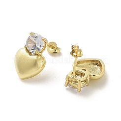 Heart Rack Plating Brass Micro Pave Clear Cubic Zirconia Stud Earrings&nbsp;EJEW-M240-03G