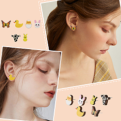 48Pcs 6 Styles Duck & Butterfly & Cow & Rabbit & Chick Wood Stud Earrings&nbsp;EJEW-CA0001-10