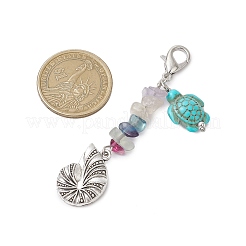 3Pcs Conch Alloy & Natural Fluorite Chips Pendant Decorations&nbsp;HJEW-JM02921
