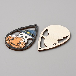 Halloween Theme Single Face Printed Aspen Wood Big Pendants&nbsp;WOOD-TAC0018-09H