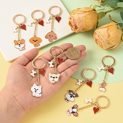 8Pcs 8 Styles Alloy Enamel Dog Heart Bone Pendant Keychain&nbsp;KEYC-YW00283