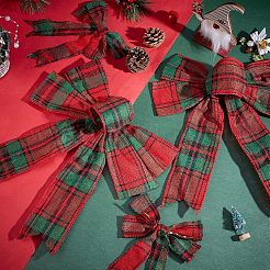 10Pcs 2 Style Christmas Theme Tartan Pattern Polyester Bowknot&nbsp;AJEW-CA0002-64