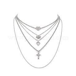 5Pcs 5 Style Heart & Bowknot & Cross Clear Cubic Zirconia Pendant Necklaces Set&nbsp;NJEW-JN04145