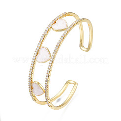 Enamel Heart Open Cuff Bangle with Clear Cubic Zirconia&nbsp;BJEW-N012-024
