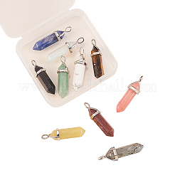 10Pcs 10 Style Natural & Synthetic Gemstone Pointed Pendants&nbsp;G-CJ0001-72
