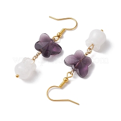 Butterfly Transparent Glass with Natural White Jade Dangle Earrings&nbsp;EJEW-JE05804-01