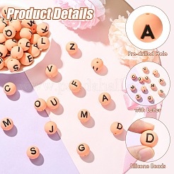 1 Set 26Pcs Orange Round with Letter Silicone Beads&nbsp;ST-CJ0041-009