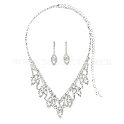 Leaf Brass Pave Clear Cubic Zirconia & Rhinestone Pendant Necklaces & Stud Earrings Sets&nbsp;FS-WG35E42-01