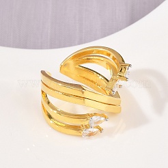 Brass Micro Pave Cubic Zirconia Cuff Rings for Women&nbsp;RJEW-L132-06G