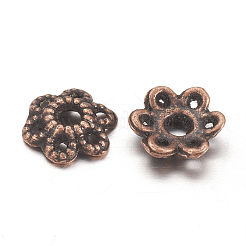 6-Petal Tibetan Style Alloy Hollow Flower Bead Caps&nbsp;X-TIBE-S221-R-NR