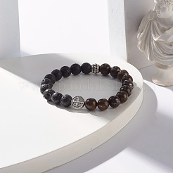 Natural Bronzite & Lava Rock Round Beads Stretch Bracelet&nbsp;BJEW-JB07457