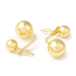 Rack Plating Brass Round Ball Front Back Stud Earrings&nbsp;X-EJEW-Q766-01G