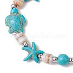 Starfish & Turtle Natural Freshwater Shell Beads Stretch Bracelets for Women&nbsp;BJEW-JB11922-01