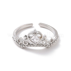 Clear Cubic Zirconia Crown Open Cuff Ring&nbsp;RJEW-P034-10P