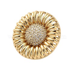 Sunflower Brass Micro Pave Clear Cubic Zirconia Cuff Finger Rings for Women&nbsp;RJEW-M098-02G