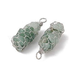 Rack Plating Copper Wire Wrapped Natural Green Aventurine Chip Big Pendants&nbsp;G-C130-01P-08