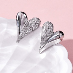 Brass Clear Cubic Zirconia Stud Earrings&nbsp;EJEW-Q014-37P