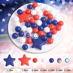 104Pcs 4th of July US Independence Day Silicone Beads Patriotic Blue Red White Round Star Beads America Flag Stars & Stripes Beads for Independence Day DIY Crafts Home Tiered Tray Decor&nbsp;JX601A