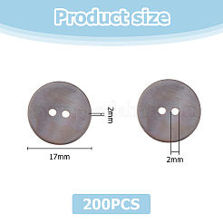 200Pcs 2-Hole Flat Round Natural Black Shell Buttons&nbsp;SHEL-HS0001-04