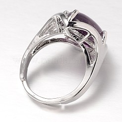 Teardrop Platinum Tone Brass Gemstone Adjustable Wide Band Rings&nbsp;RJEW-L062-02F