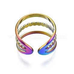 304 Stainless Steel Triple Line Wrap Cuff Ring&nbsp;RJEW-N038-104
