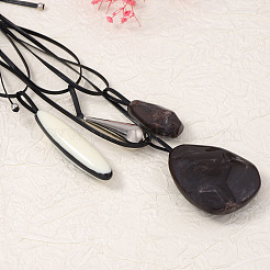 Resin Geometric Teardrop Pendant Adjustable PU Leather Cord Multi Layered Necklaces for Women&nbsp;WG071BF-01