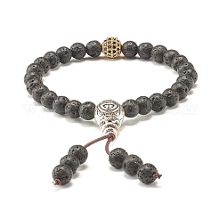 Natural Lava Rock & Cubic Zirconia Round Beads Stretch Bracelet&nbsp;BJEW-JB07200