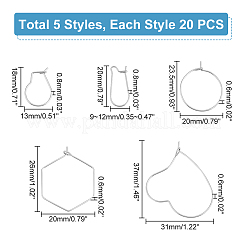 100Pcs 5 Style 304 Stainless Steel Hoop Earrings&nbsp;STAS-UN0045-56