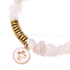 Natural Rose Quartz & Electroplate Non-magnetic Synthetic Hematite Chip Beaded Bracelets&nbsp;BJEW-JB12342-02