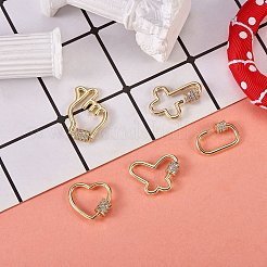 5Pcs 5 Style Brass Micro Pave Cubic Zirconia Screw Carabiner Lock Charms&nbsp;KK-SZ0004-65