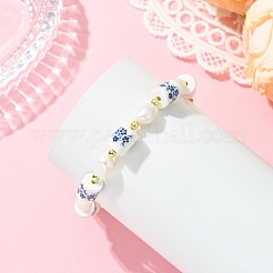 Natural Cultured Freshwater Pearl & Handmade Porcelain Beads Bracelets for Women&nbsp;BJEW-JB13755