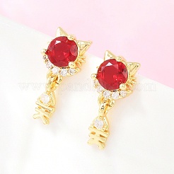 Brass Micro Pave Cubic Zirconia Dangle Stud Earrings&nbsp;EJEW-F405-24G