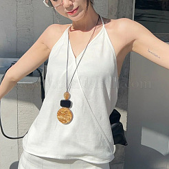 Flat Round Geometirc Resin Pendant Faux Suede Cord Long Necklaces&nbsp;FS-WG38481-01