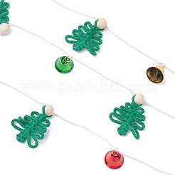Cotton Cord & Wood Bead Christmas Tree with Iron Bell Charm Wall Ornaments&nbsp;HJEW-JM03924