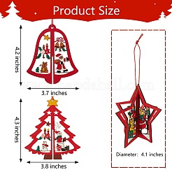 6 Sets 6 Style Christmas Tree & Star & Bell Wooden Ornaments&nbsp;DIY-SZ0003-39