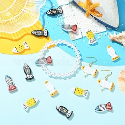 8Pcs 4 Colors Printed Opaque Resin Beads&nbsp;RESI-YW0006-42