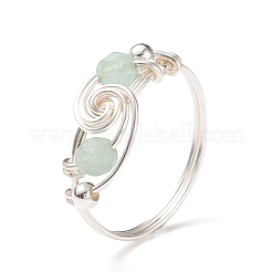 Natural Green Aventurine Beaded Spiral Finger Ring&nbsp;RJEW-TA00049-03