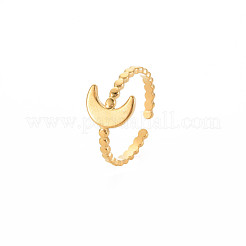 Ion Plating(IP) 304 Stainless Steel Moon Open Cuff Ring for Women&nbsp;X-RJEW-S405-224G