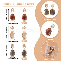 3 Piars 3 Colors Oval with Flat Round Alloy Resin Dangle Stud Earrings&nbsp;EJEW-TA0001-84